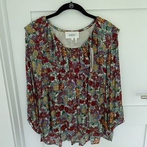 Ba&sh Polly ruffled metallic floral-print crepe blouse